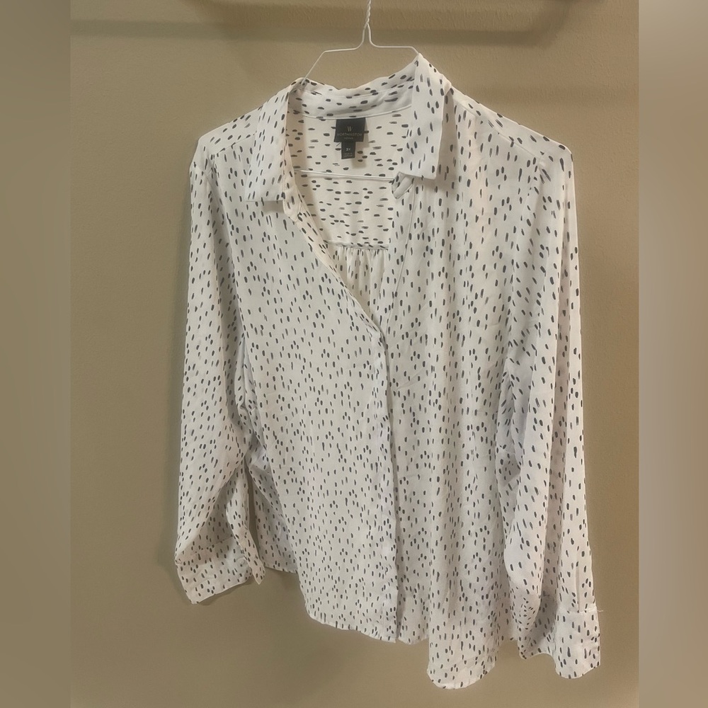 White with black blouse